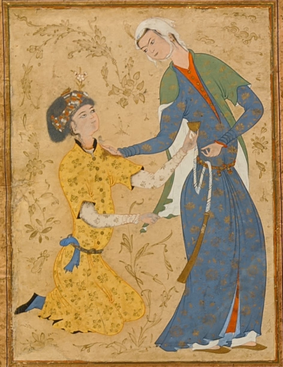 Man Holding The Hem Of His Beloved Islamic Art 16Th Century