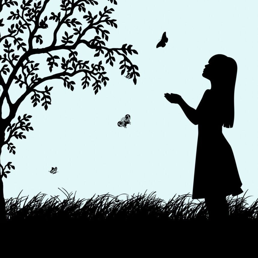Girl Tree Butterfly Silhouette