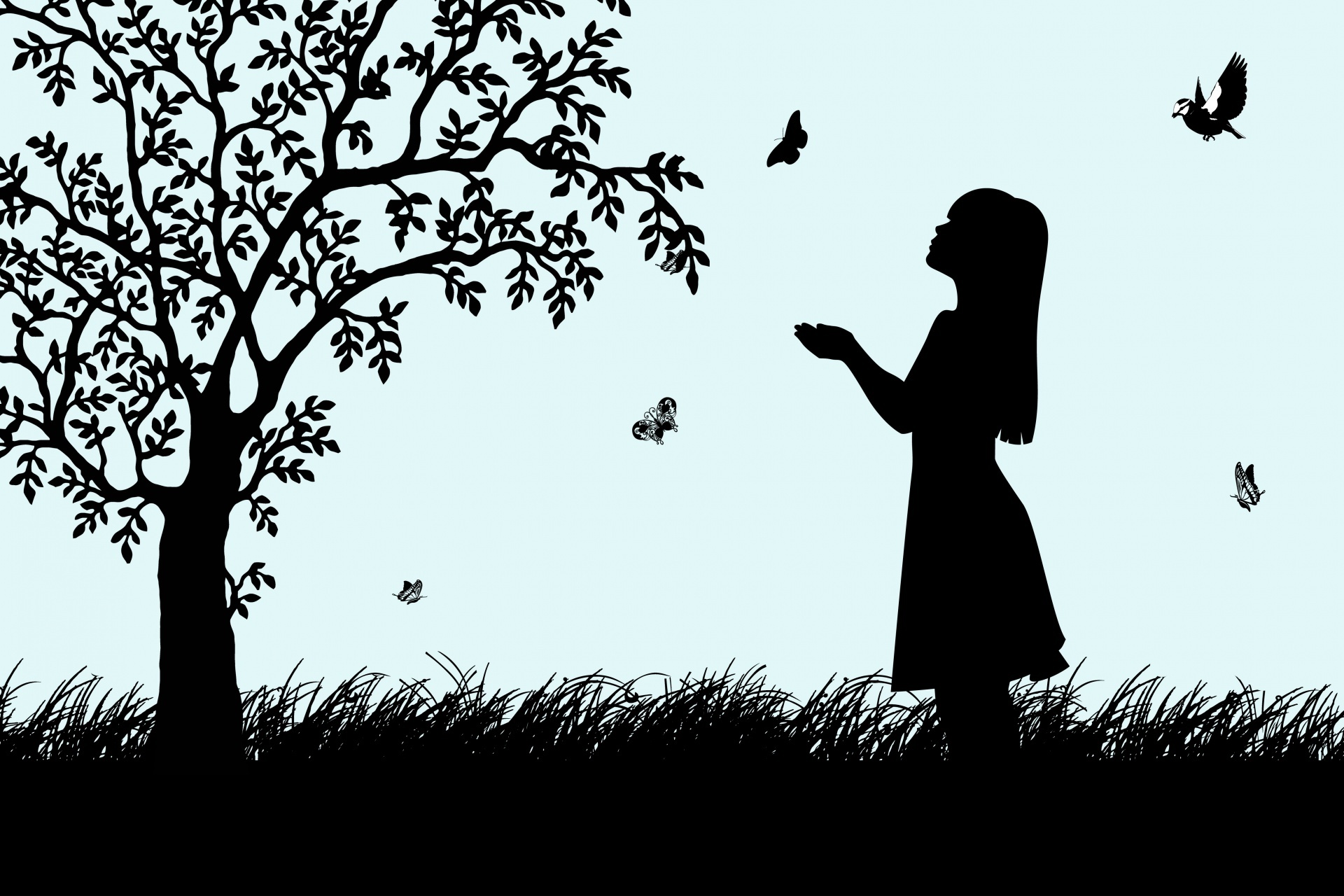 Girl Tree Butterfly Silhouette